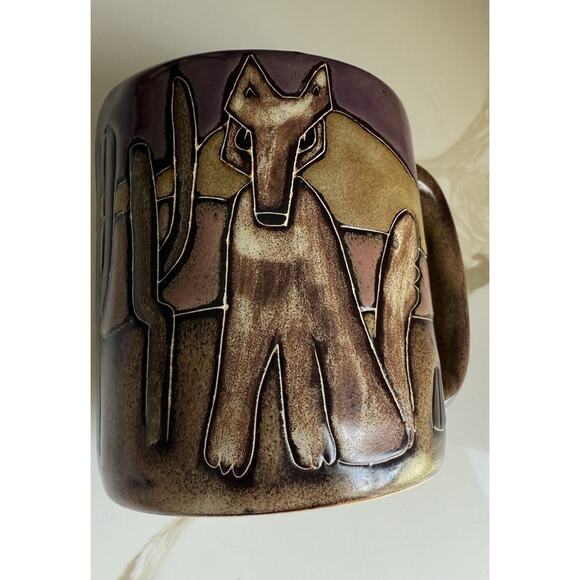 Mara Signed Mexico Art Pottery Coffee Mug Cup Stoneware Coyote Design 16 oz. - Picture 6 of 6